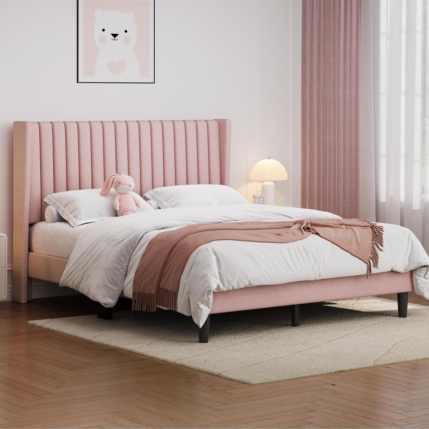 Yaheetech Multi-sized Upholstered Bed Frame with Channel Tufted